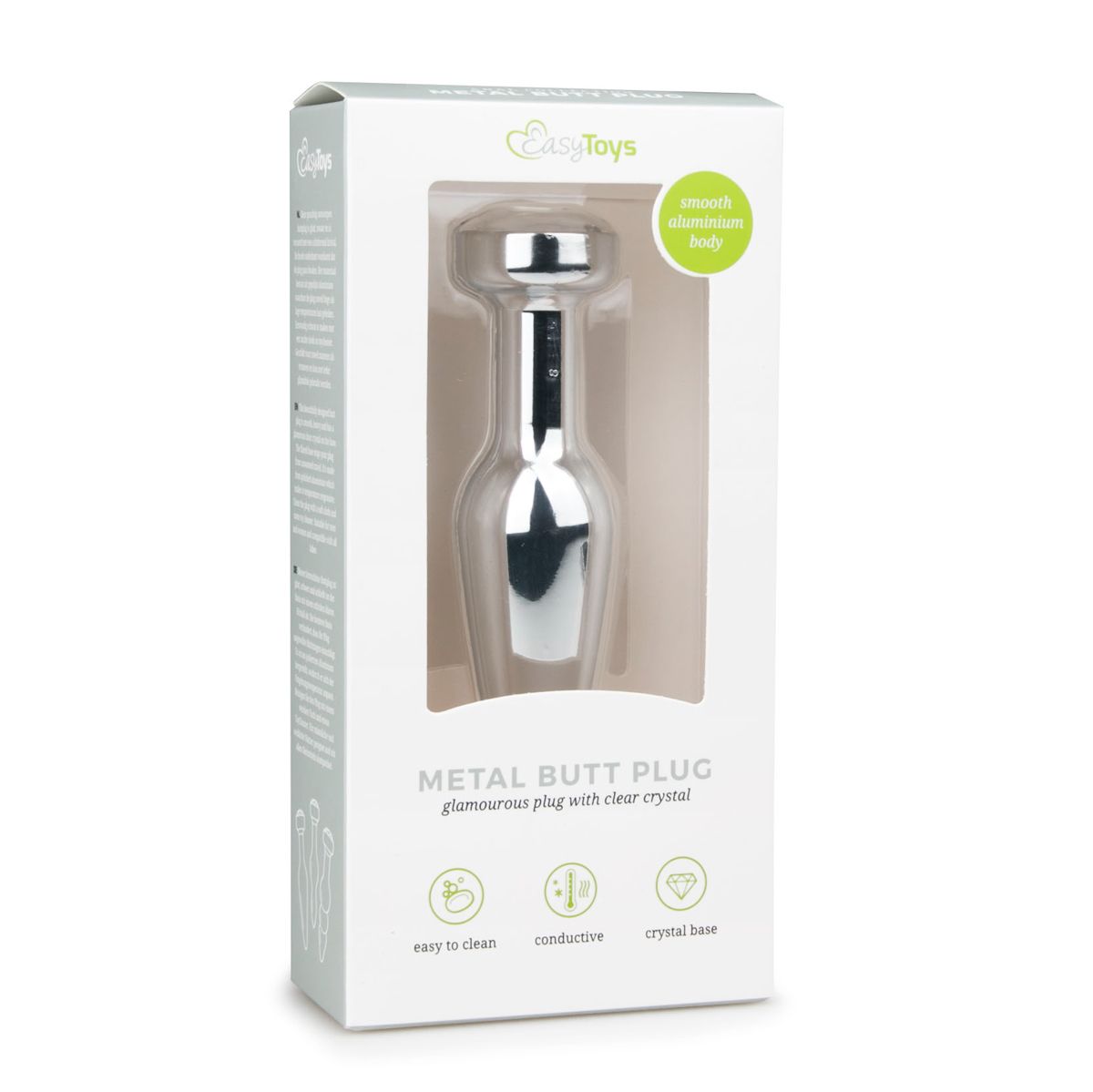 Metal Butt Plug Silver/Clear - L - Billede 2