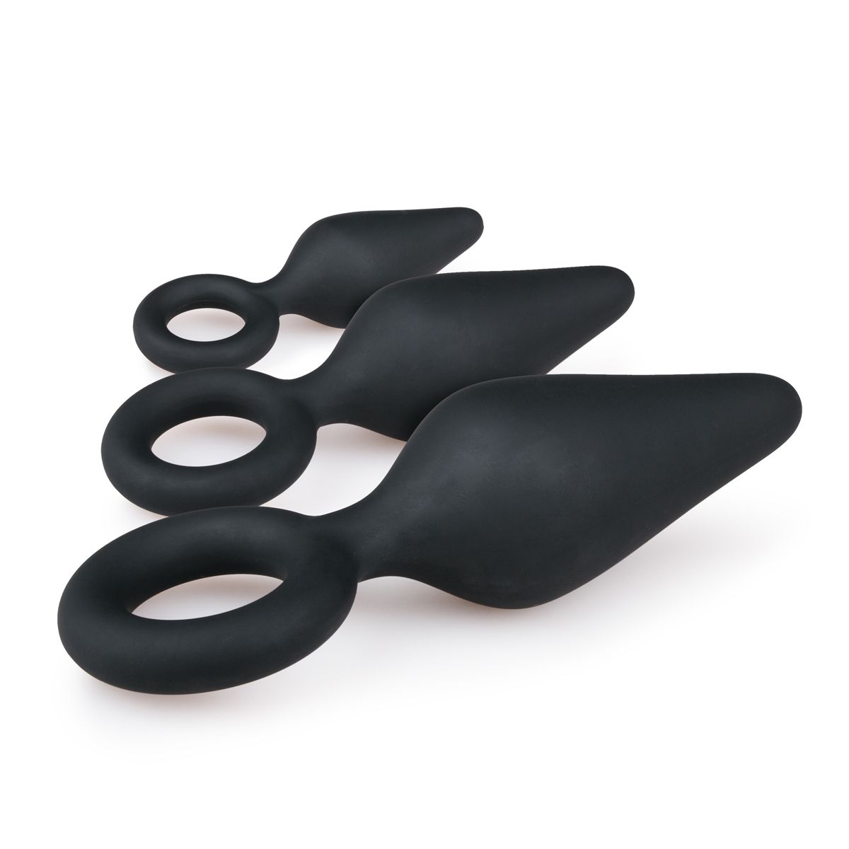 Black Buttplugs With Pull Ring - Set - Billede 4