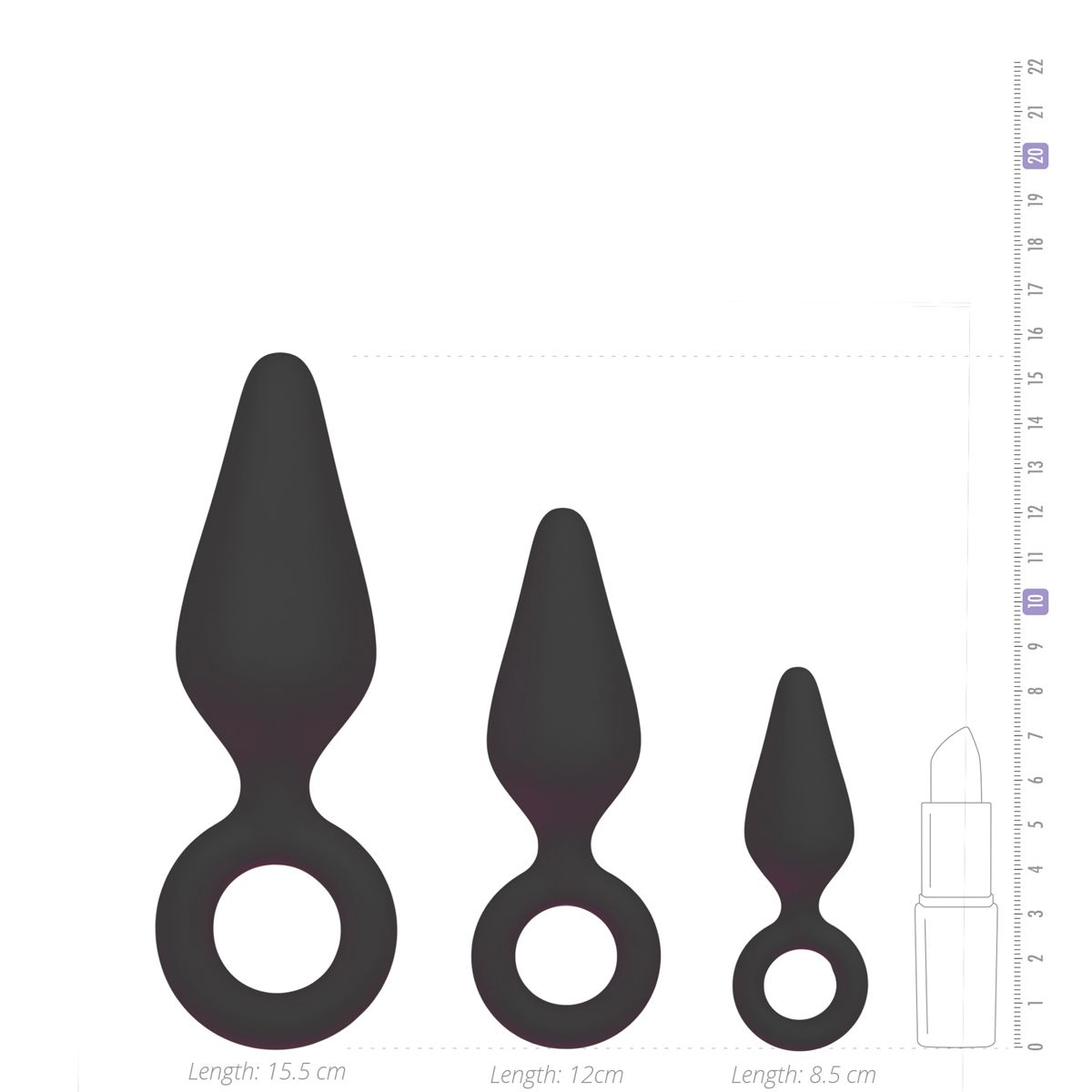 Black Buttplugs With Pull Ring - Set - Billede 5