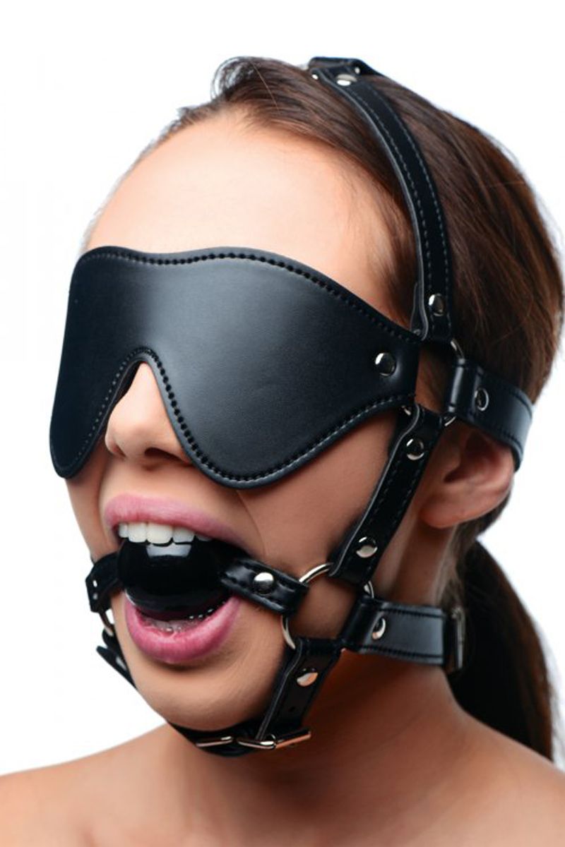 STRICT - Blindfold Harness and Ball Gag - Billede 2