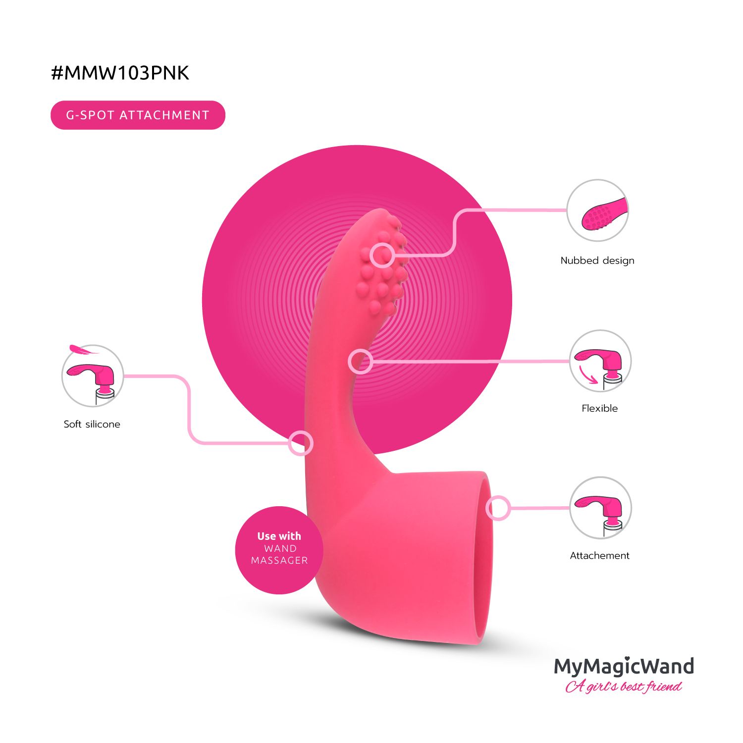 MyMagicWand G-Spot Attachment - Pink - Billede 7